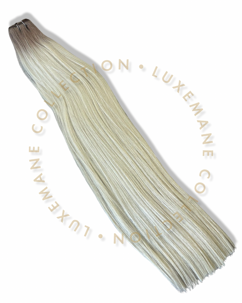 Classic Weft 120gm (22") #8C/10RM Lightest Blonde weft with Cool Dark Blonde Root Melt